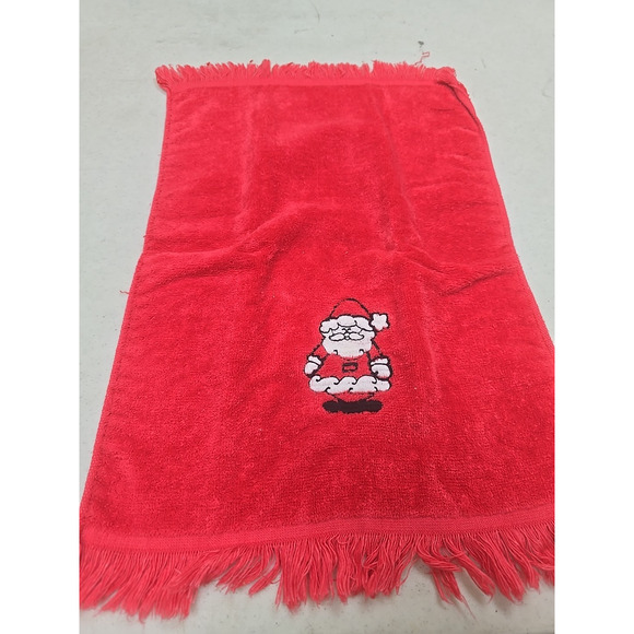 Lot of 2 Vintage Holiday Christmas Snowman Santa Claus Soft Fringe Hand Towels - Picture 4 of 7
